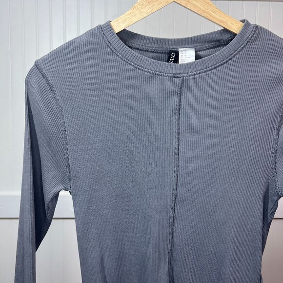 H&M Tops - H&M Divided Ribbed Long Sleeve Crop Top Grey Charcoal Crew Neck Fitted Stretchy